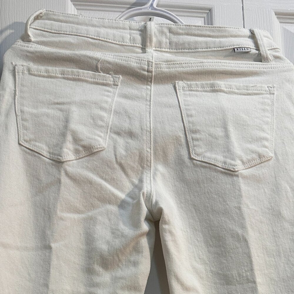 Risen Flare Leg Stretch Jeans Womens Size 9/29 Mid Rise White Denim Raw Hem - Picture 3 of 12